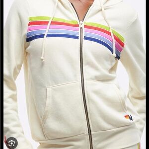 Aviator nation x peloton Women's Cream Hoodie with Multicolor Stripes